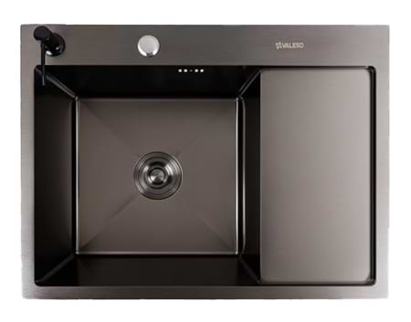 Мийка кухонна VALESO CM 65x50 L чорна PVD Handmade (круглий сифон 3,0/0,8)