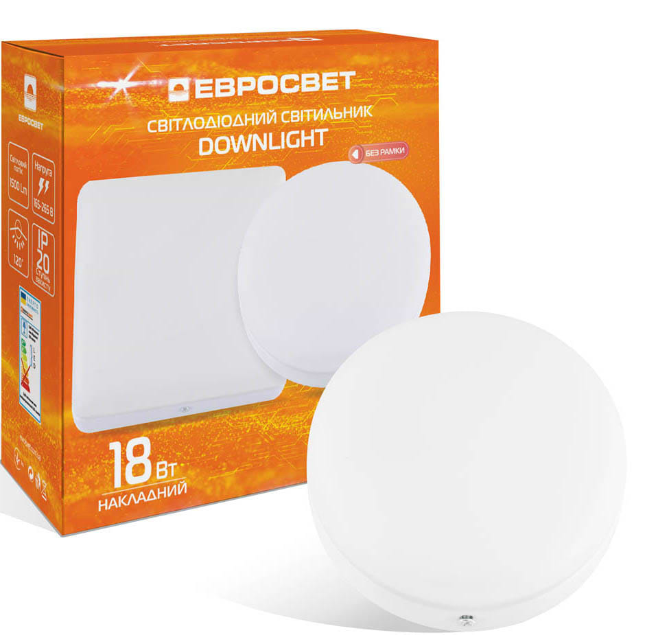 Світлодіодний світильник Євросвітло точковий накладний 18Вт коло LED-SR-120-18 6400К без рамки (000057958)