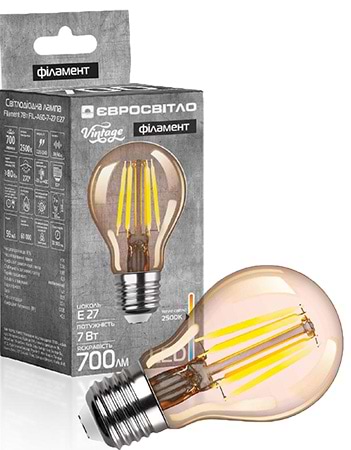 Лампочка світлодіодна Євросвітло Filament 7Вт FIL-A60-7-27 Е27 вінтажна (000059860)