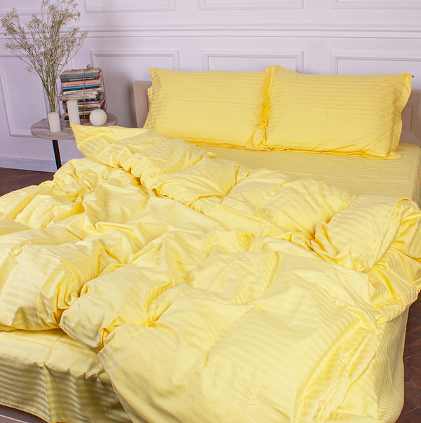 Фото - Простирадло двоспальне MirSon 180x190 см Royal Soft Stripe 30-0003 Intense Yellow (2200011304144)