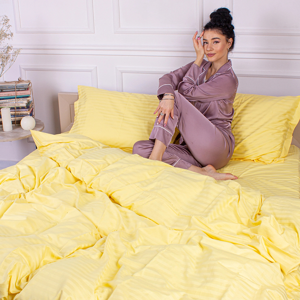 Фото - Простирадло двоспальне MirSon 180x190 см Royal Soft Stripe 30-0003 Intense Yellow (2200011304144)