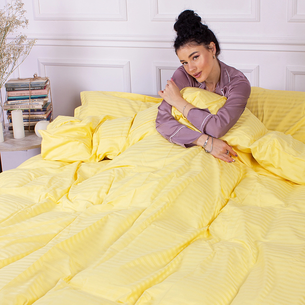 Фото - Простирадло двоспальне MirSon 180x190 см Royal Soft Stripe 30-0003 Intense Yellow (2200011304144)