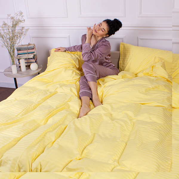 Фото - Простирадло двоспальне MirSon 180x190 см Royal Soft Stripe 30-0003 Intense Yellow (2200011304144)