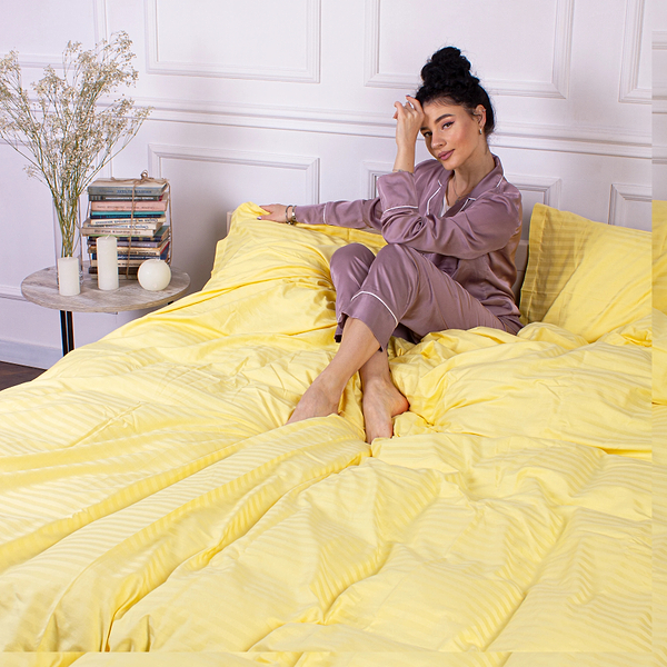 Фото - Простирадло двоспальне MirSon 180x190 см Royal Soft Stripe 30-0003 Intense Yellow (2200011304144)