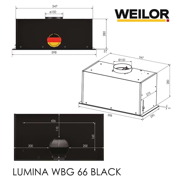 Фото - Витяжка вбудована Weilor LUMINA WBG 66 BLACK