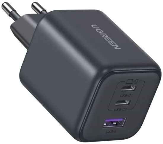Мережевий зарядний пристрій UGREEN 3xUSB 45W 2xUSB-C + USB-A Gan PD, X527 Gray (65156B) - Фото 1