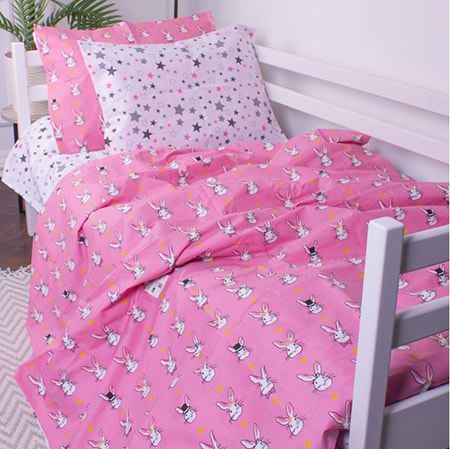 Комплект постельного белья детский MirSon 143х210 см Kids Time 17-0528 Bunnies pink Бязь (2200007073412)