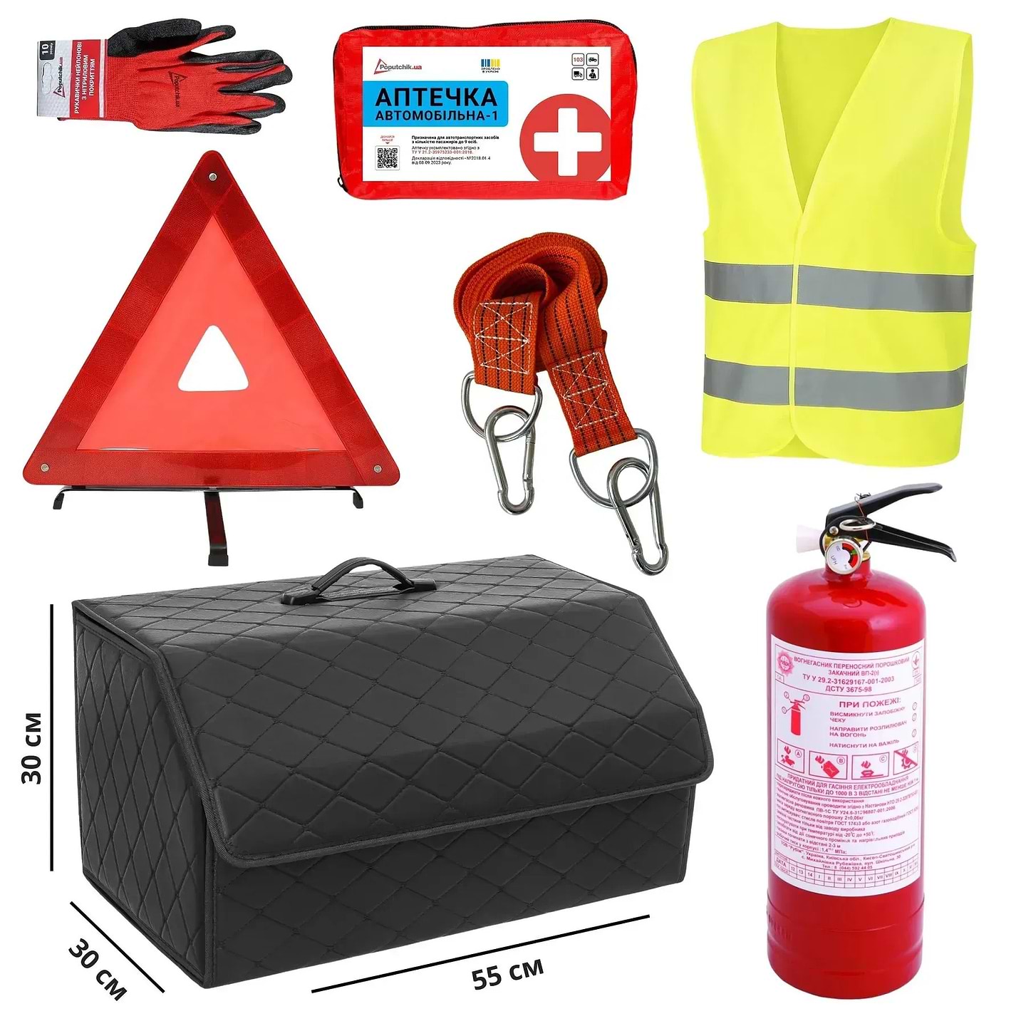 Набір для авто Poputchik Кросовер універсальний Чорна ЕКО шкіра 55х30х30 см (01-216-IS)