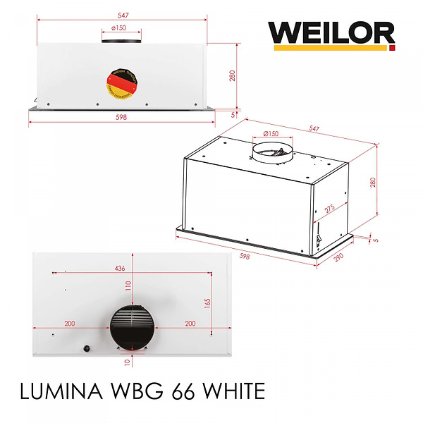 Фото - Витяжка вбудована Weilor LUMINA WBG 66 WHITE