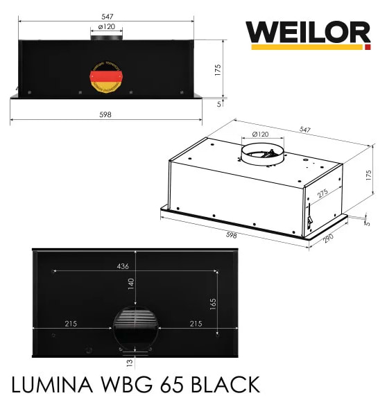 Фото - Вытяжка встраиваемая Weilor LUMINA WBG 65 BLACK