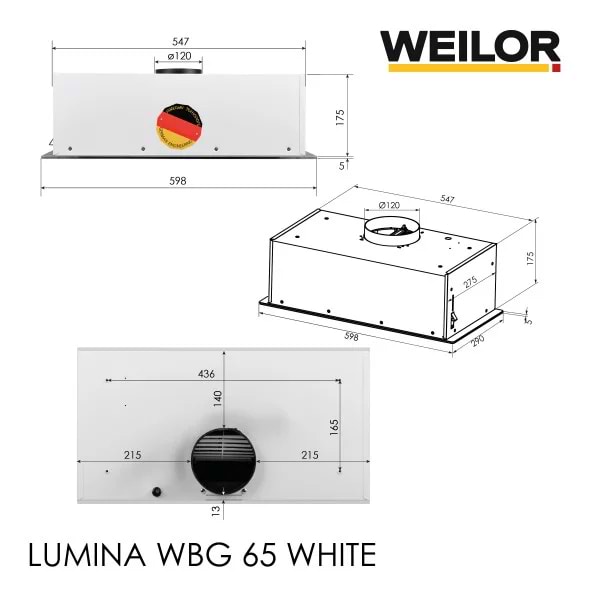 Фото - Вытяжка встраиваемая Weilor LUMINA WBG 65 WHITE