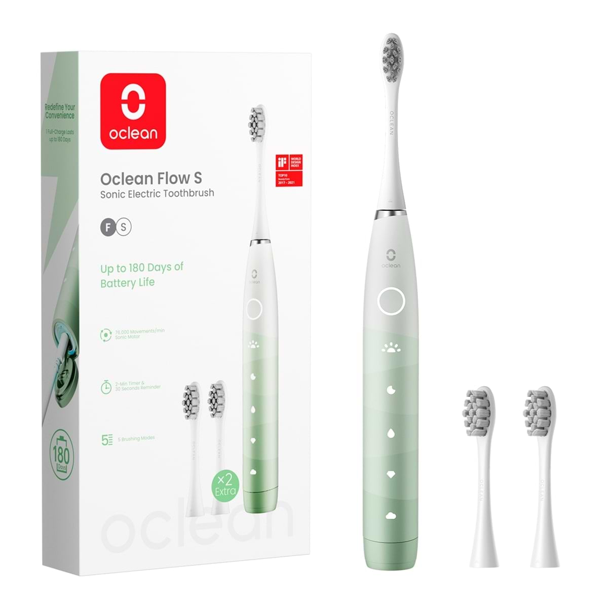 Зубна щітка електрична Oclean Flow S Electric Toothbrush Green (6970810557336) - Фото 1