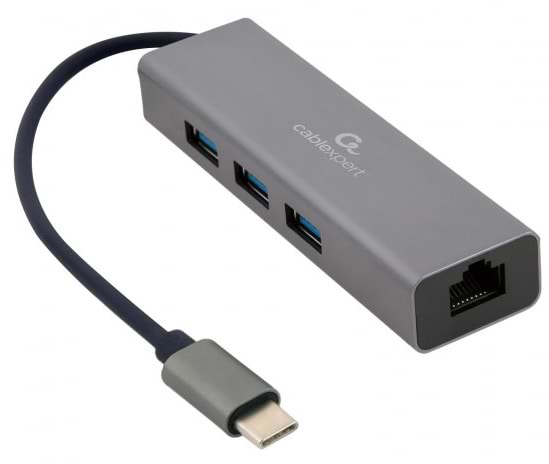 Хаб USB Cablexpert USB-С на Gigabit Ethernet, 3 Ports USB 3.1 (A-CMU3-LAN-01) - Фото 1