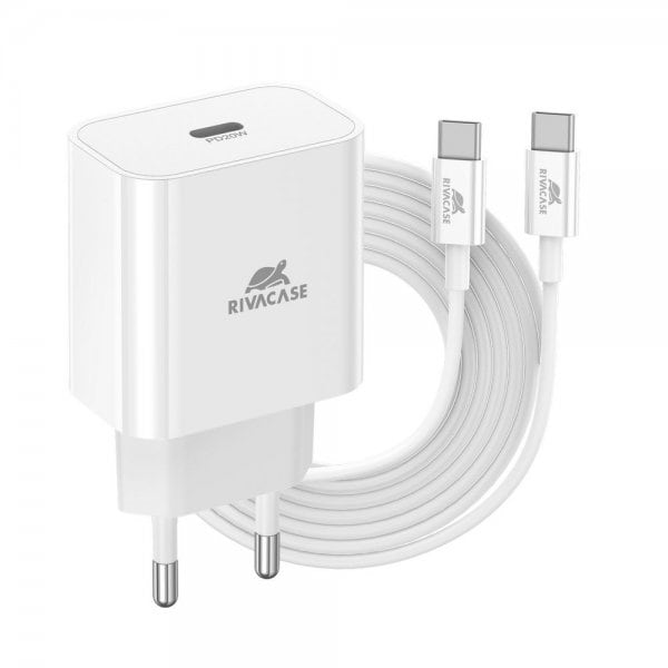 Мережевий зарядний пристрій RIVACASE 1 USB Type-C White (PS4101 WD4) - Фото 1