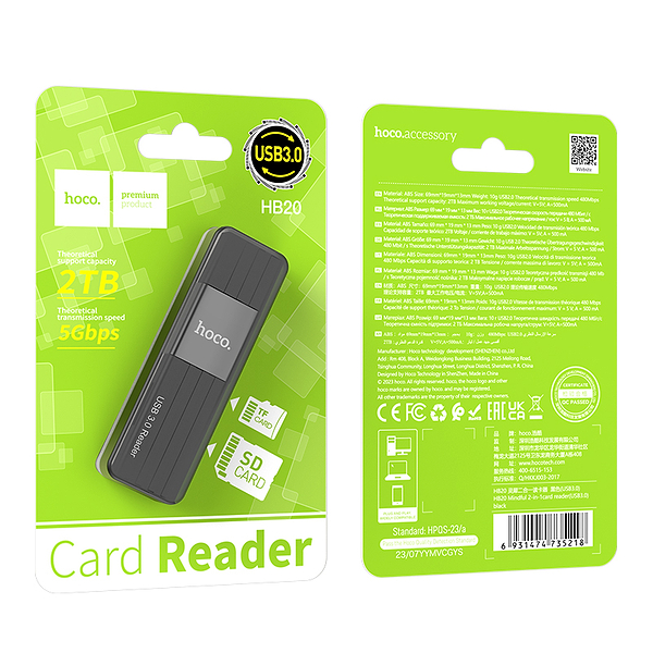 Фото - Кардрідер HOCO HB20 Mindful 2-in-1card reader USB3.0 Black (6931474735218)