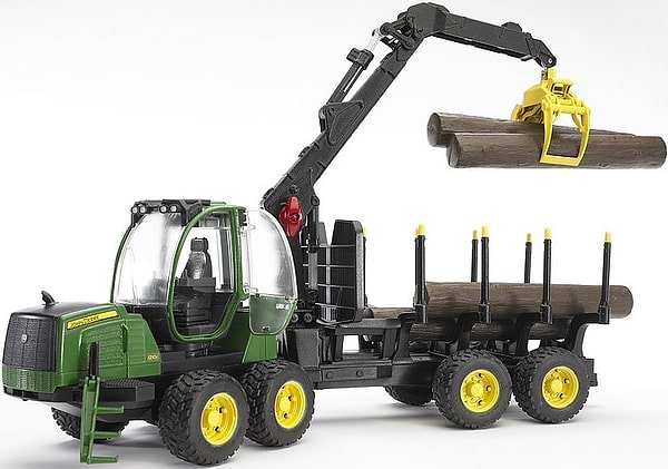 Фото - Наземна будівельна техніка BRUDER Трактор з системою захоплення John Deere з причепом та колодами (02133)