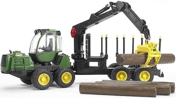 Фото - Наземна будівельна техніка BRUDER Трактор з системою захоплення John Deere з причепом та колодами (02133)