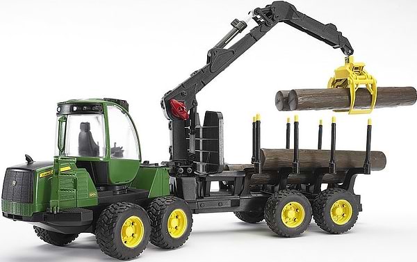 Фото - Наземна будівельна техніка BRUDER Трактор з системою захоплення John Deere з причепом та колодами (02133)