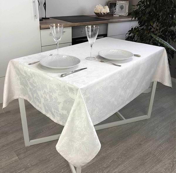 Фото - Скатертина кругла Прованс D 200 Сяйво Біле срібло (024579)