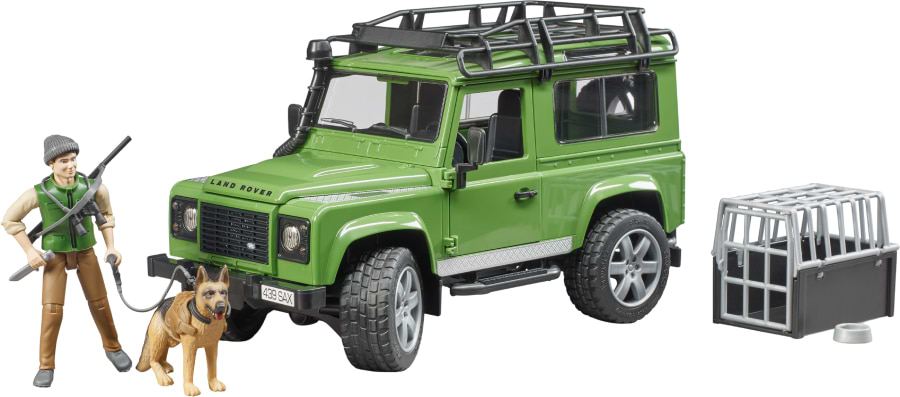 Наземная спецтехника BRUDER Land Rover Defender с фигуркой лесника и собаки (02587)