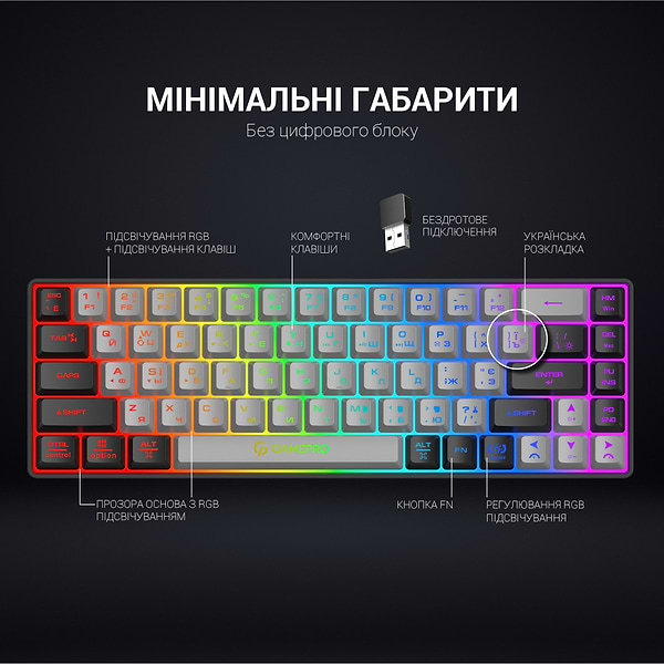 Фото - Клавіатура бездротова ігрова GamePro Wireless (GK935)