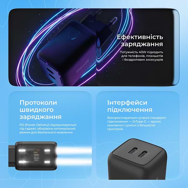 Фото - Мережевий зарядний пристрій Proove Silicone Power 40W (Type-C + Type-C) Black