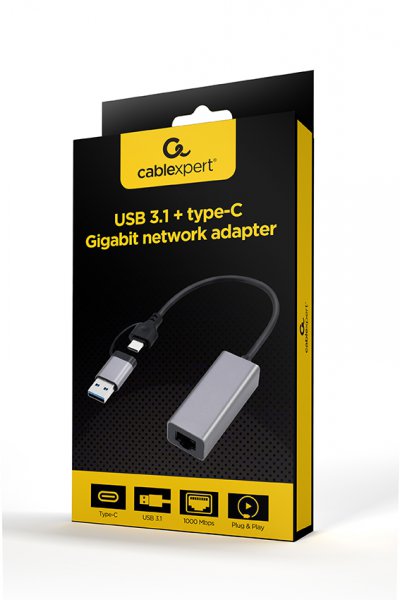 Фото - Перехідник USB-C - Ethernet Cablexpert USB type-A / type-C (A-USB3AC-LAN-01)