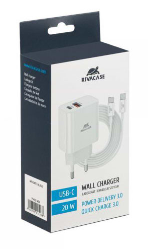 Фото - Мережевий зарядний пристрій RIVACASE 1 USB Type-C White (PS4102 WD4)