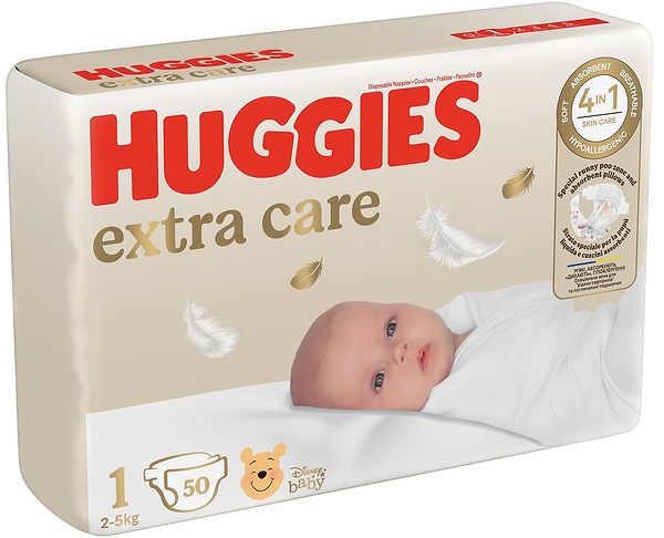 Фото - Одноразові підгузки Huggies Extra Care Розмір 1 (2-5 кг), 50 шт. (5029053564883)