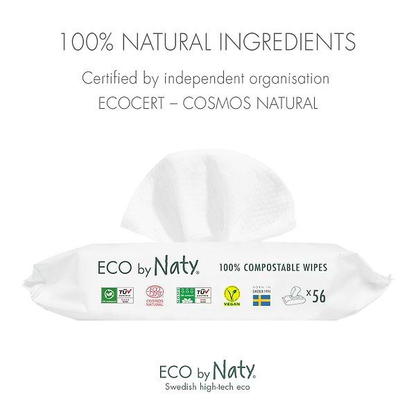 Фото - Серветки гігієнічні вологі Eco By Naty Органічні без запаху (245012)