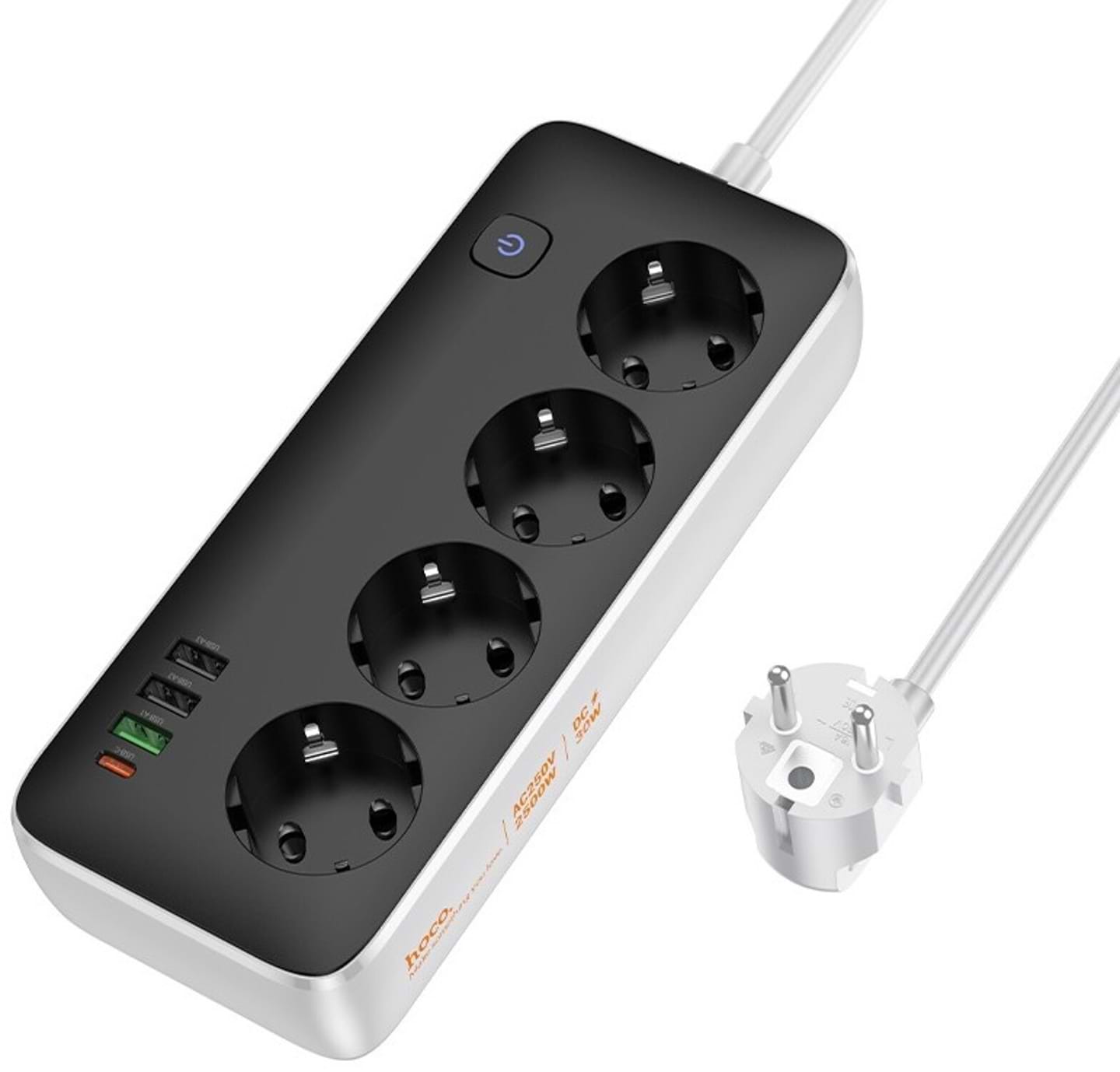 Сетевой фильтр HOCO AC22 Sunlight 4-bit (PD30W/1C3A) desktop socket EU/GER 3 м Black