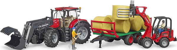 Фото - Наземна будівельна техніка BRUDER Трактор Case IH Optum 300CVX з причепом для тюків (40415)