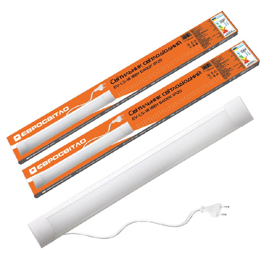 Світлодіодний світильник Євросвітло 18Вт 6400К EV-LS-18 IP20 з кабелем 1,5 м і вилкою 2 шт. (000059647)