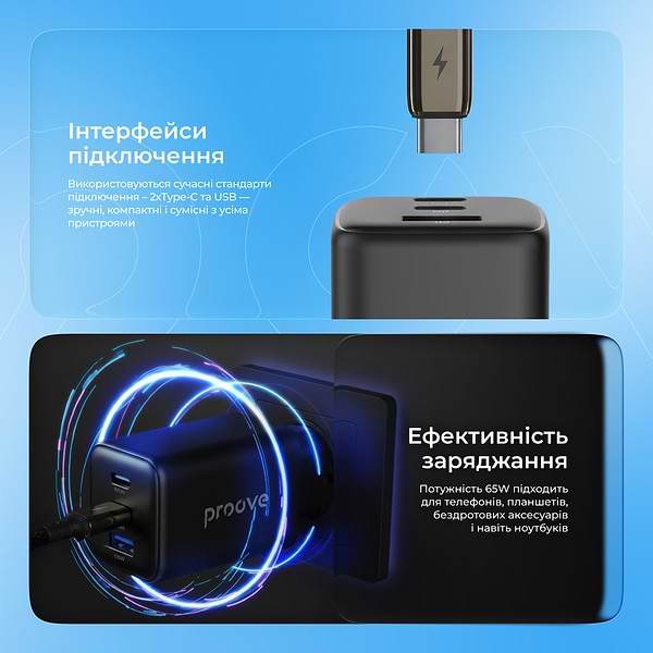 Фото - Мережевий зарядний пристрій Proove Pocket GaN 65W (2Type-C + USB) Black (WCPG65121201)