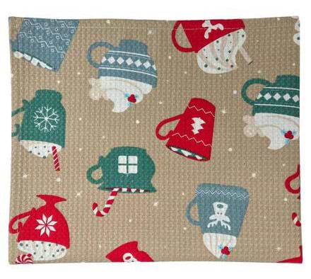 Полотенце кухонное Прованс Новогоднее вафельное Рождественские чашки 45х60 см (043006)