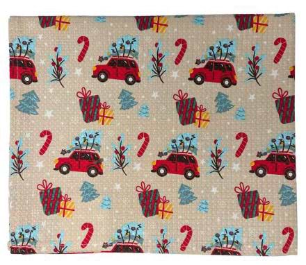 Фото - Полотенце кухонное Прованс новогоднее вафельное Авто на бежевом 45х60 см (043010)
