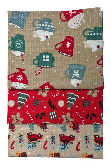 Фото - Полотенце кухонное Прованс новогоднее вафельное Авто на бежевом 45х60 см (043010)