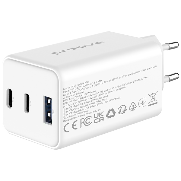 Фото - Мережевий зарядний пристрій Proove Pocket GaN 65W (2Type-C + USB) White (WCPG65121202)
