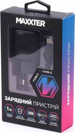 Фото - Сетевое зарядное устройство Maxxter 1 USB-A + 1 Type-C + Кабель Type-C to Type-C PD 18W + QC 18W (WC-QCPD-CtC-01)