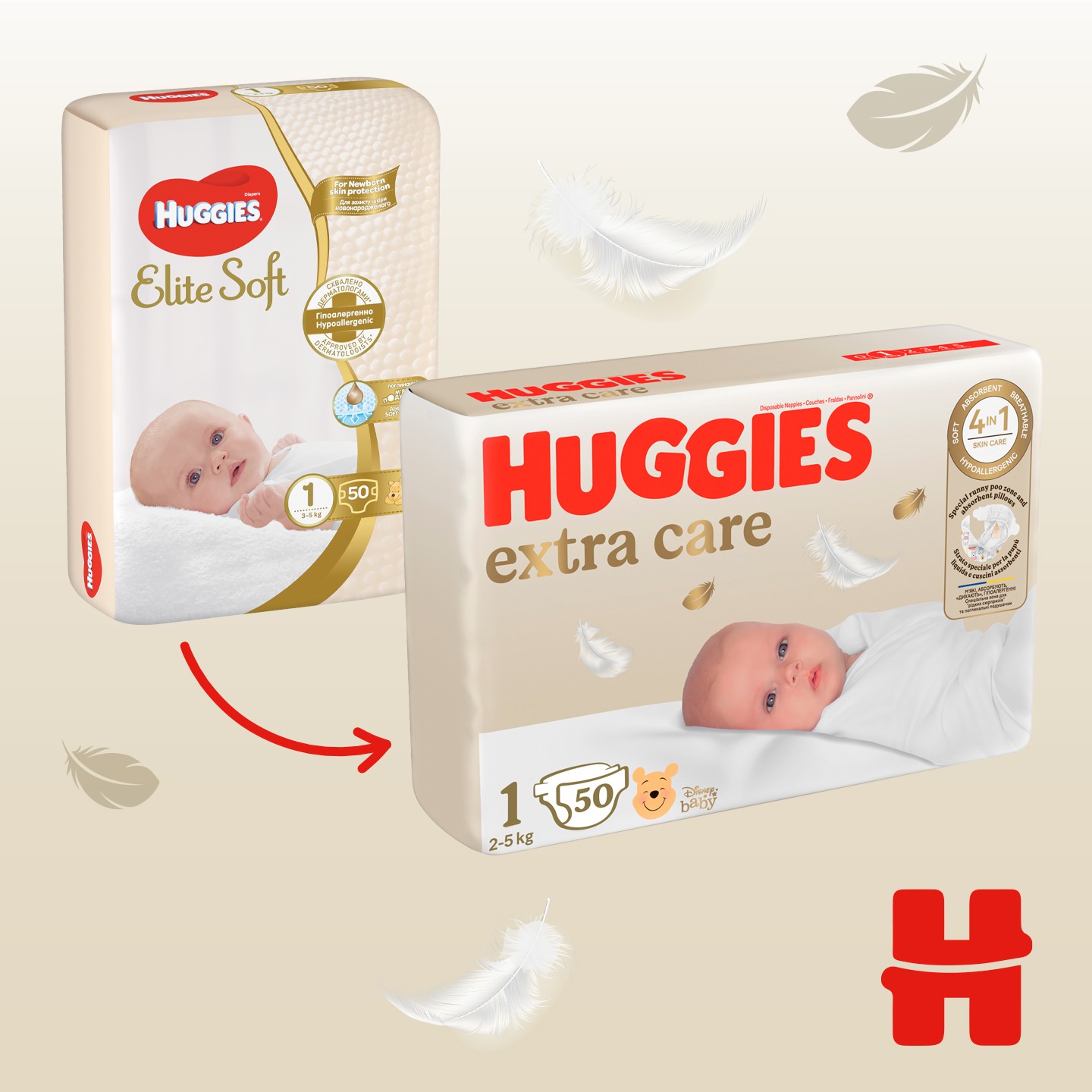Фото - Одноразові підгузки Huggies Extra Care Розмір 1 (2-5 кг), 50 шт. (5029053564883)