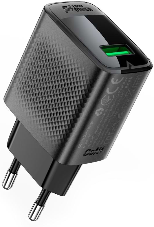 Фото - Сетевое зарядное устройство AceFast A90 QC18W GaN single USB-A charger (EU) Black (6974316283249)