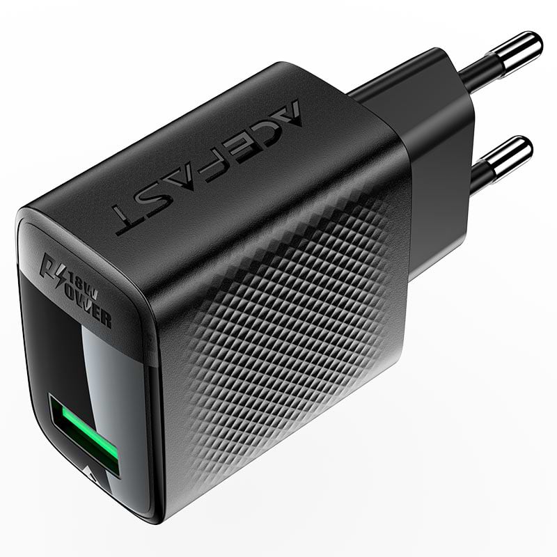 Фото - Сетевое зарядное устройство AceFast A90 QC18W GaN single USB-A charger (EU) Black (6974316283249)