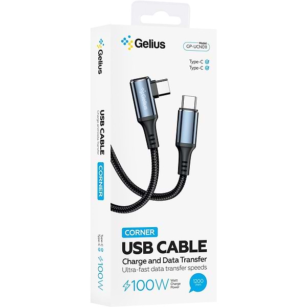 Фото - Кабель синхронізації даних Gelius Cable Corner GP-UCN011 Type-C to Type-C Black (1,2m) (100W)
