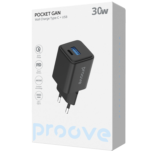 Фото - Мережевий зарядний пристрій Proove Pocket GaN 30W (Type-C + USB) black (WCPG30110001)