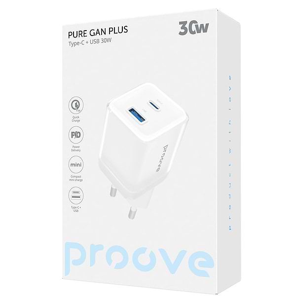 Фото - Мережевий зарядний пристрій Proove Pure GaN Plus 30W (Type-C + USB) White (WCPU30111202)