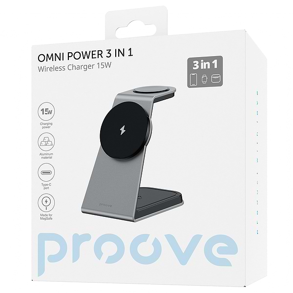 Фото - Беспроводное зарядное устройство Proove Omni Power 3 in 1 Gray