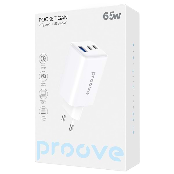 Фото - Мережевий зарядний пристрій Proove Pocket GaN 65W (2Type-C + USB) White (WCPG65121202)