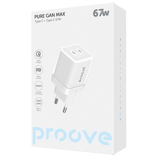 Фото - Мережевий зарядний пристрій Proove Pure GaN Max 67W (Type-C + Type-C) White (WCPU67022202)