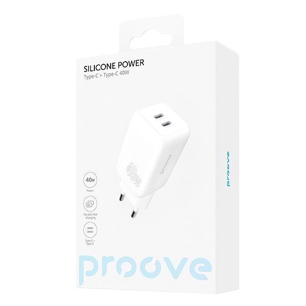 Фото - Мережевий зарядний пристрій Proove Silicone Power 40W (Type-C + Type-C) White