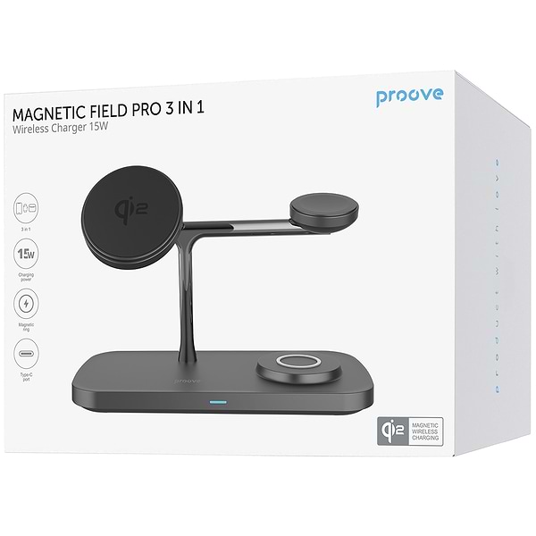 Фото - Бездротовий зарядний пристрій Proove Magnetic Field Pro 3 in 1 Qi2 black (WSMP15002001)